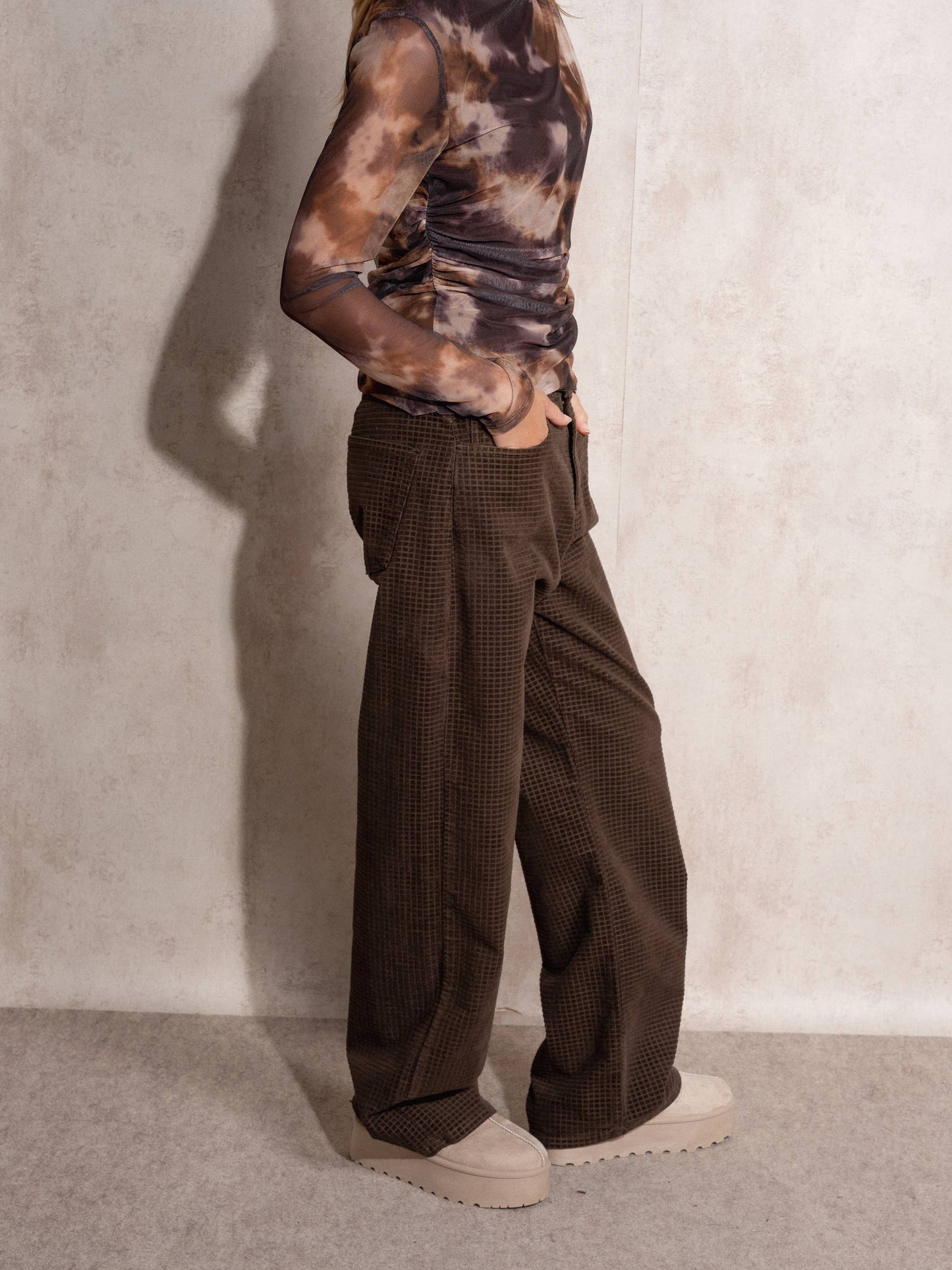 Pantaloni wide leg in cotone testurizzato