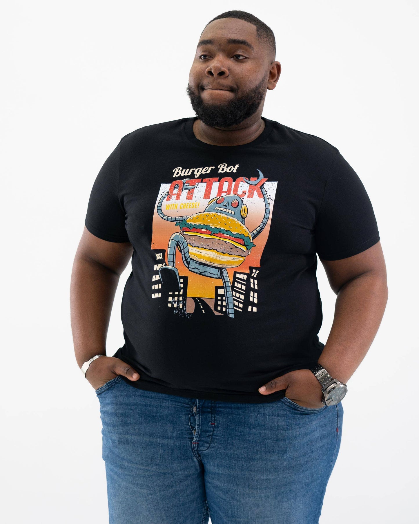 T-shirt unisex in cotone bio con stampa vintage Burger Bot