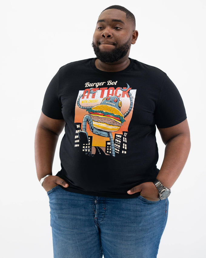 T-shirt unisex in cotone bio con stampa vintage Burger Bot