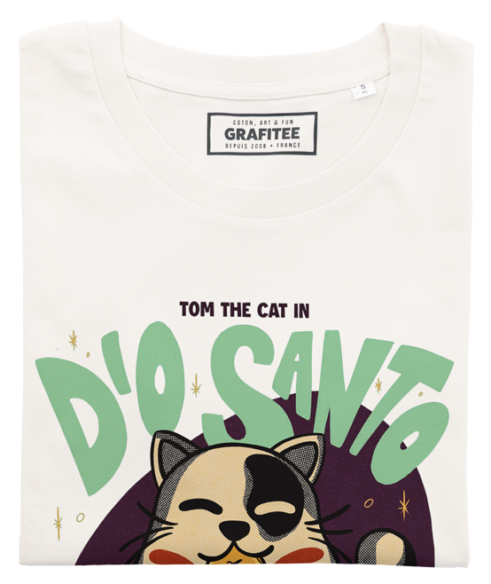 T-shirt unisex in cotone biologico con stampa gatto e pizza