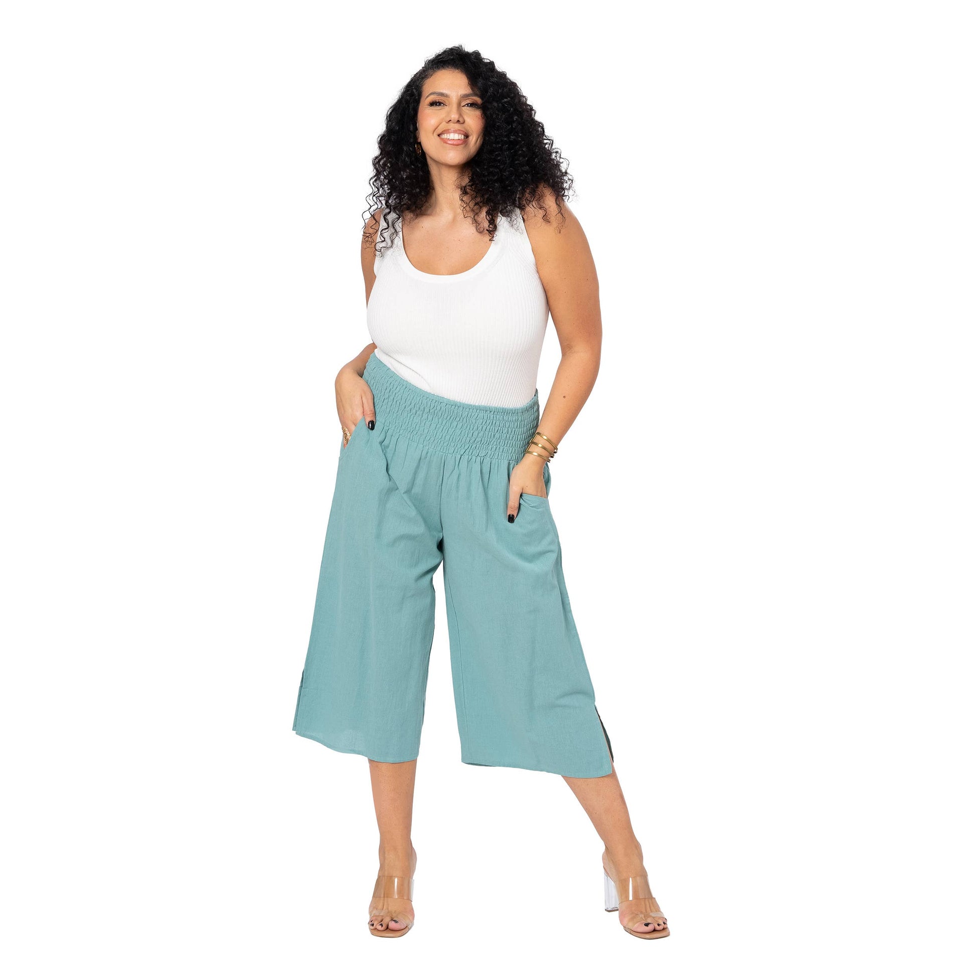 Pantaloni culotte estivi in lino curvy