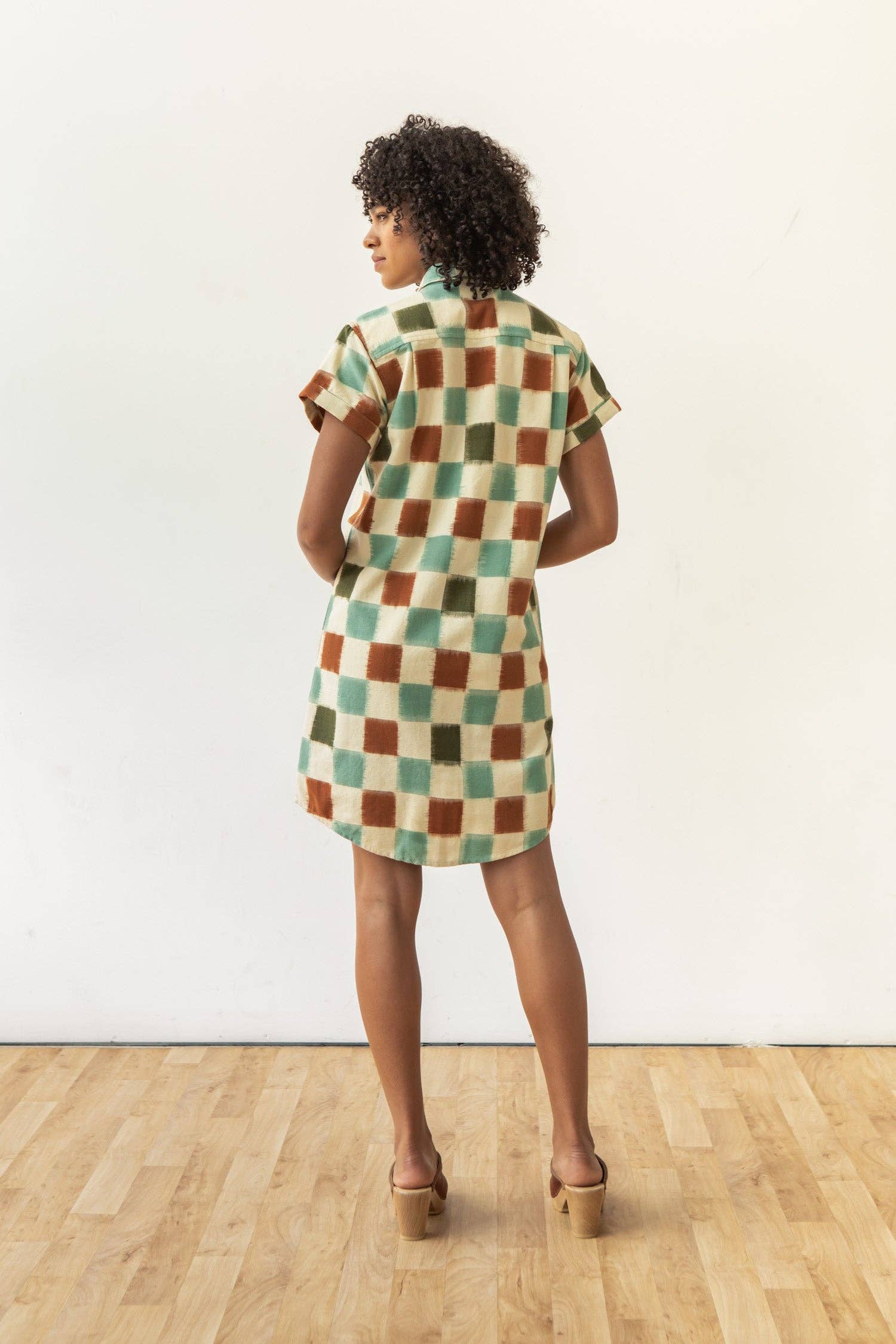 Abito camicia Loren a quadri ikat in cotone