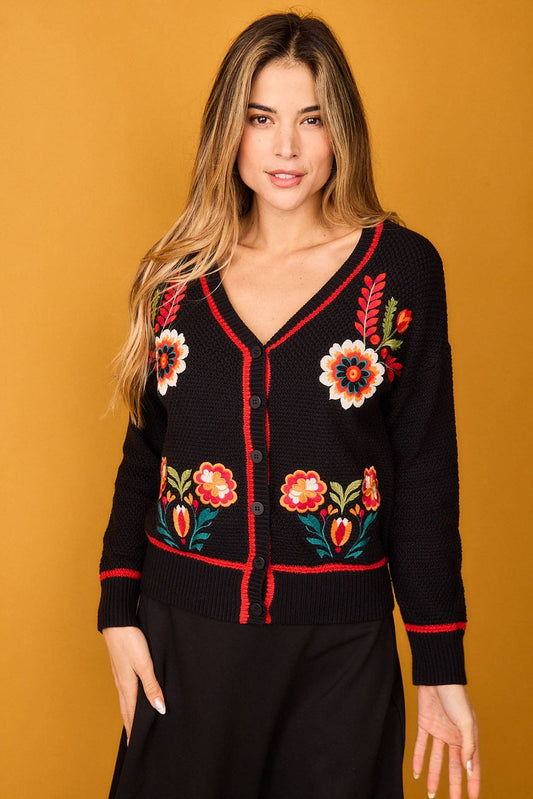 Cardigan Senda nero ricamato