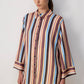 Camicia in raso a righe multicolore con polsini a contrasto