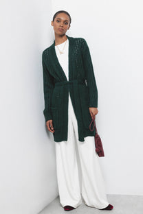 Cardigan in Maglia Strutturata con Cintura
