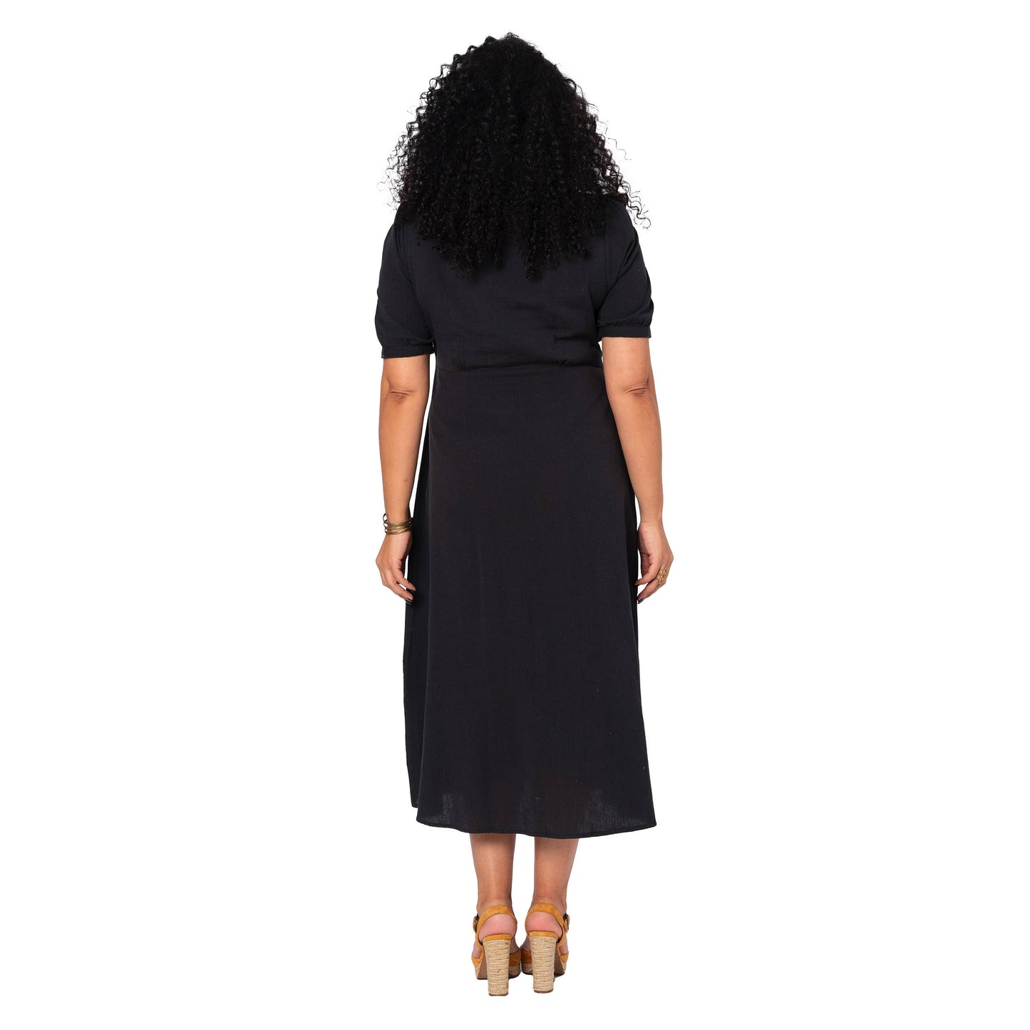 Vestito estivo lungo curvy in cotone e lino nero