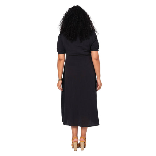 Vestito estivo lungo curvy in cotone e lino nero