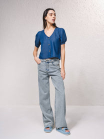 Jeans a gamba larga a vita alta