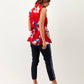Blusa rossa floreale con cintura