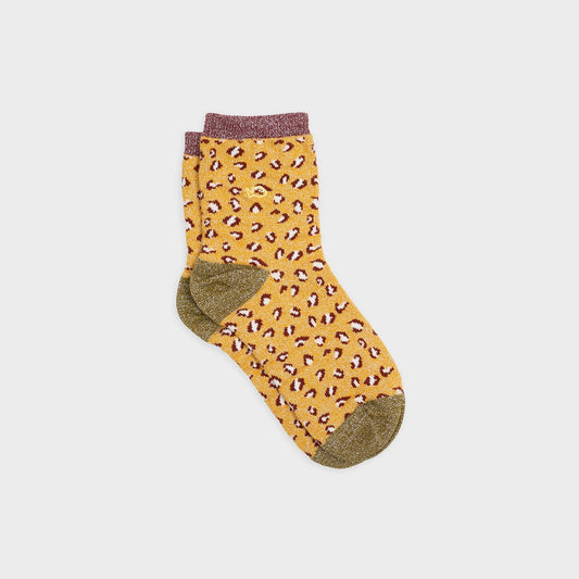 Calzini alla caviglia leopardati glitterati giallo e bordeaux