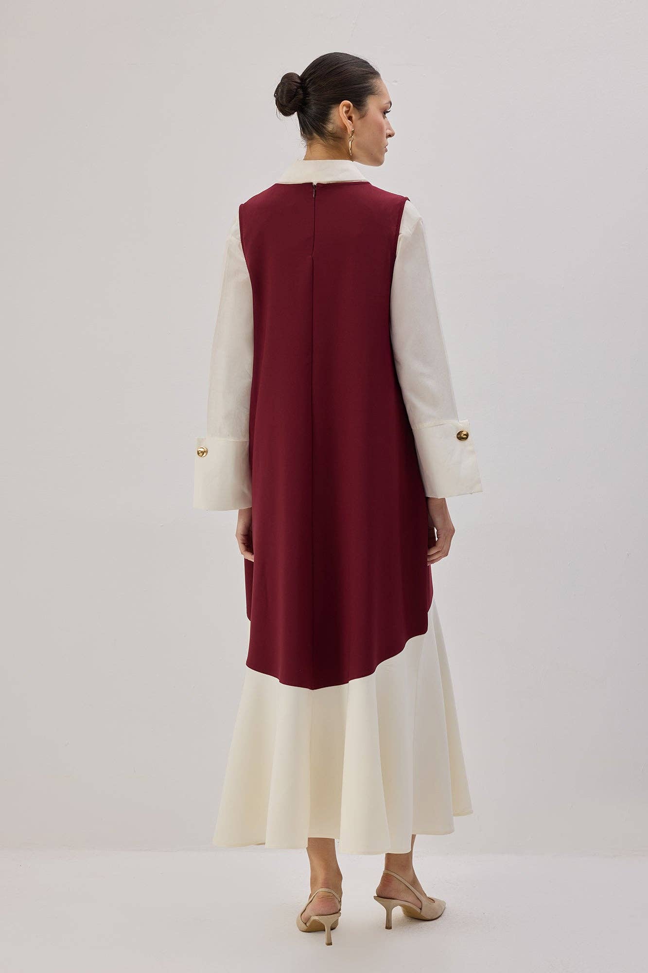 Gilet lungo bicolor bordeaux e panna