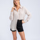 Blusa donna in poliestere con pieghe e colletto