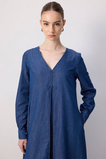 Abito lungo effetto denim in cotone