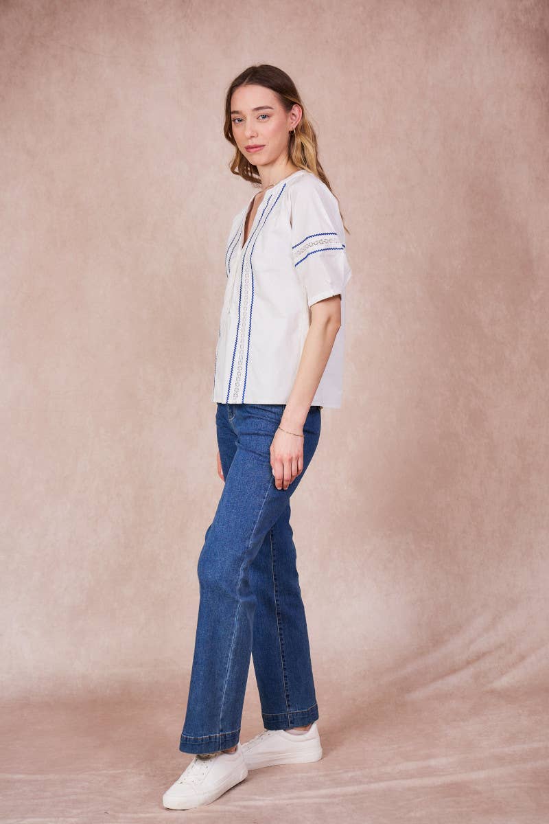 Blusa Tropez in cotone con pizzo