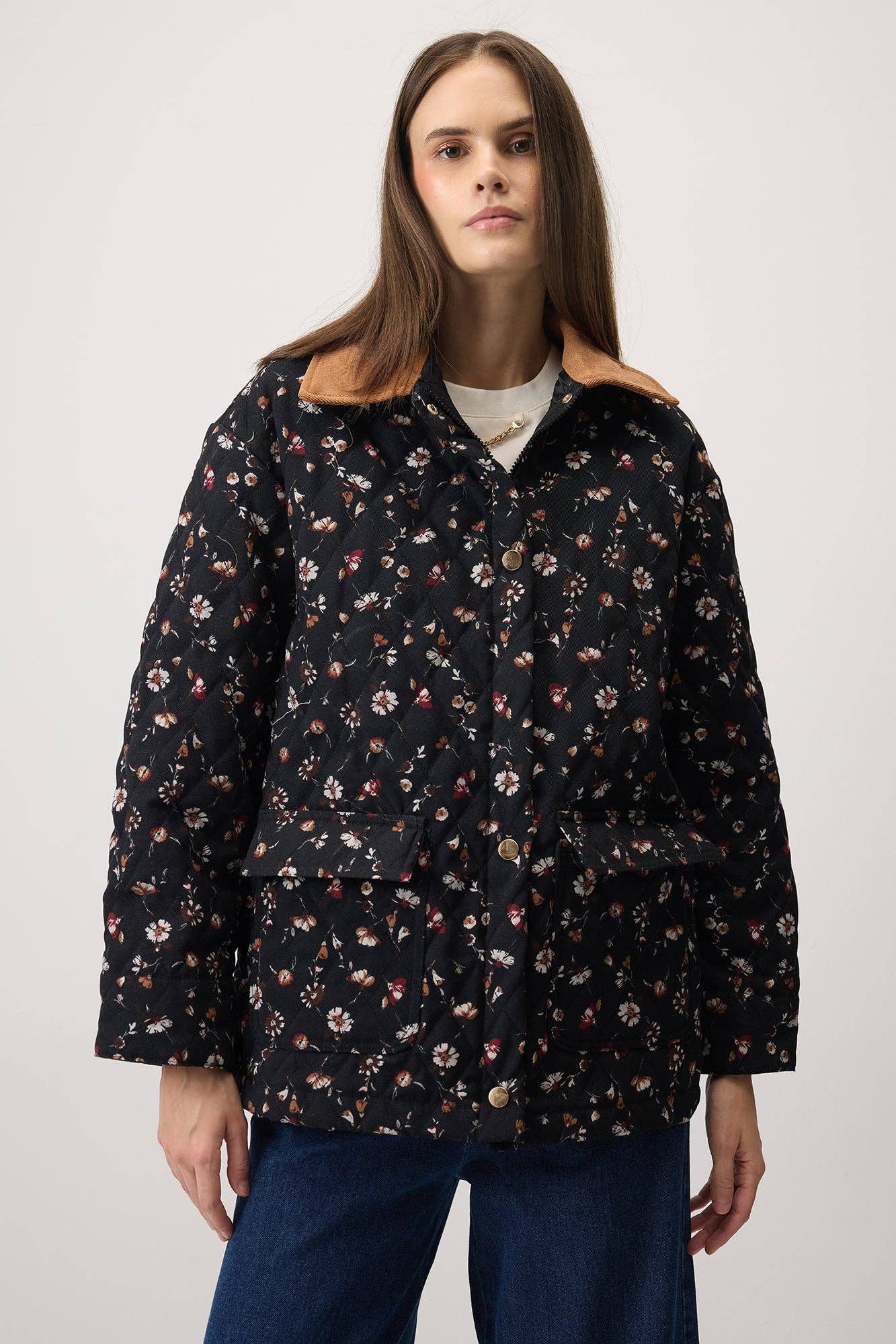 Giacca in gabardina trapuntata con motivo floreale