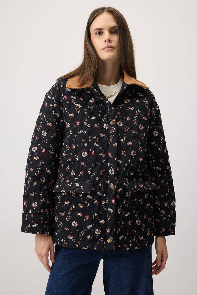 Giacca in gabardina trapuntata con motivo floreale