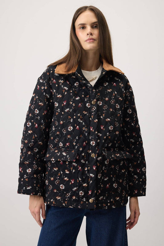 Giacca in gabardina trapuntata con motivo floreale