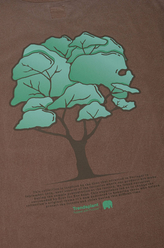 T-shirt Uomo Pigmentata Castagna con Stampa Albero
