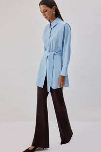 Camicia lunga in popeline con cintura