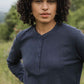 Henley donna in maglia waffle riciclata color zaffiro mélange