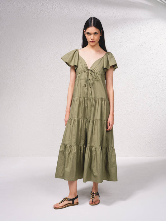 Abito midi in cotone con laccetti sul davanti