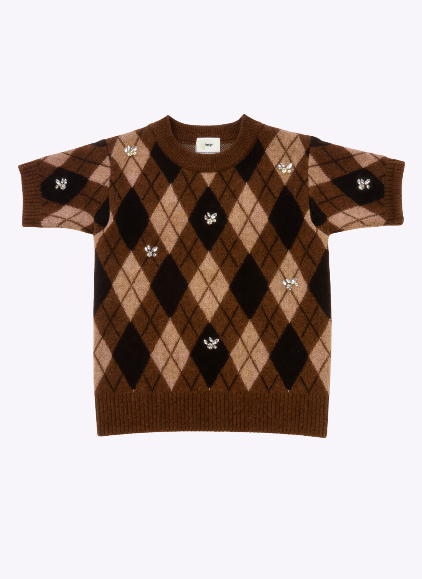 Maglione Nadriana marrone a rombi con applicazioni gioiello