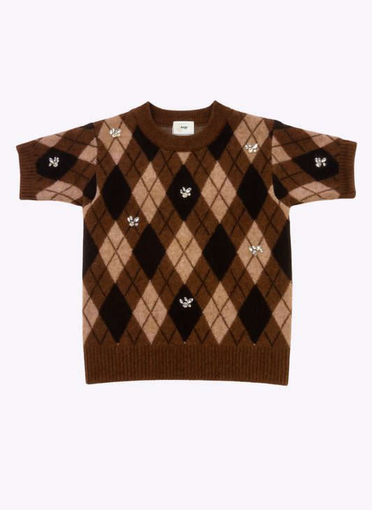 Maglione Nadriana marrone a rombi con applicazioni gioiello