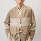 Giacca a quadri beige con cintura in vita