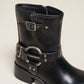 Stivaletti biker neri in PU con fibbie e anello