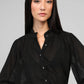 Blusa nera testurizzata con collo alla coreana