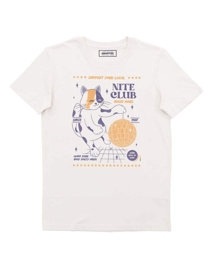 T-shirt unisex in cotone biologico con stampa gatto "Nite Club"