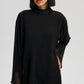 Tunica nera in chiffon con collo in velluto