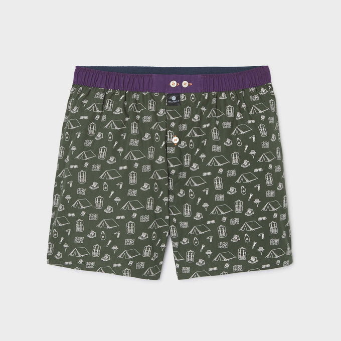 Boxer in cotone biologico fantasia campeggio