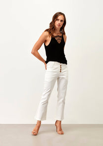 Top in viscosa con scollo a V e inserto in pizzo