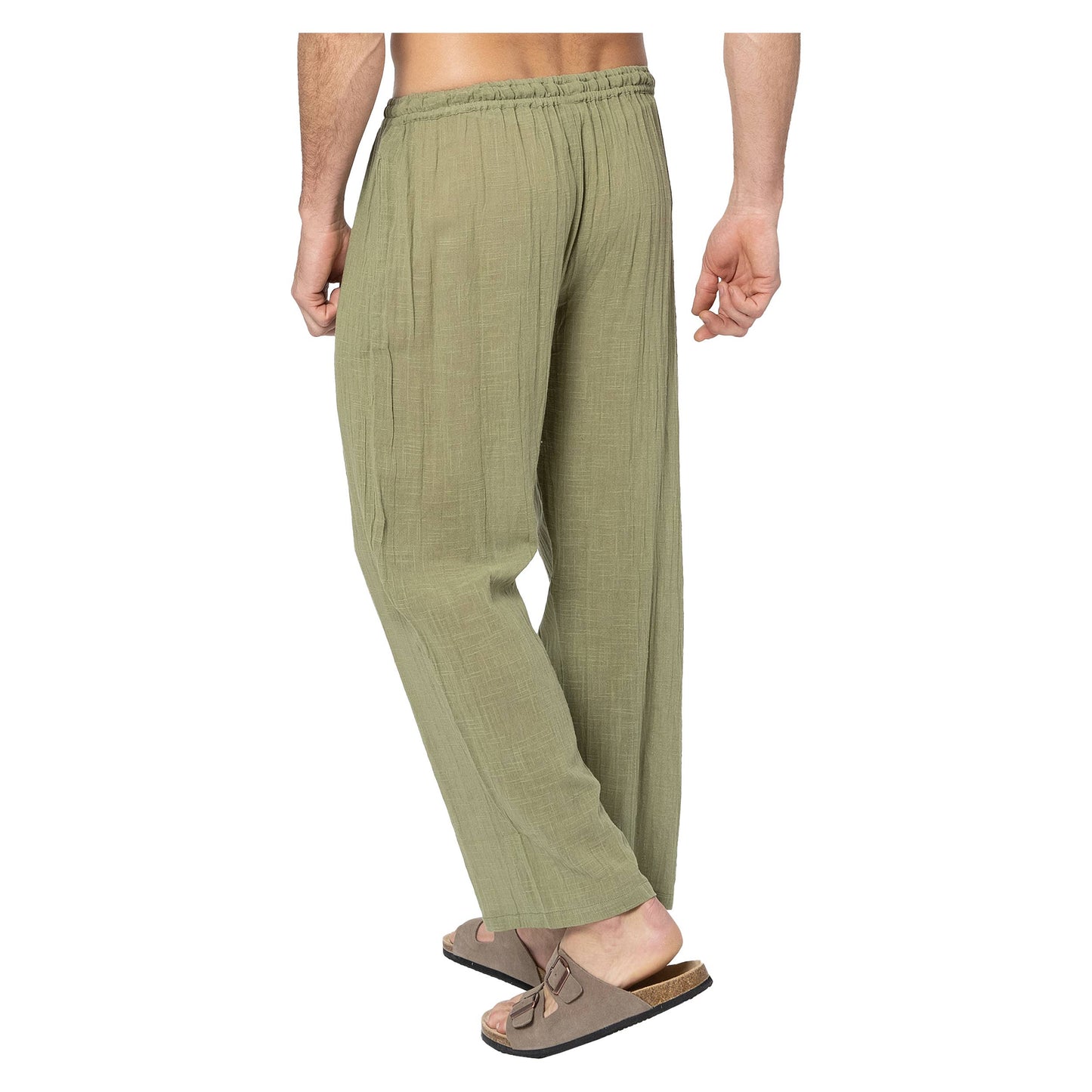 Pantaloni lunghi estivi in cotone verde con coulisse