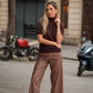 Pantaloni cropped a quadri con paillettes