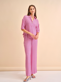 Pantaloni palazzo stampati rosa in viscosa
