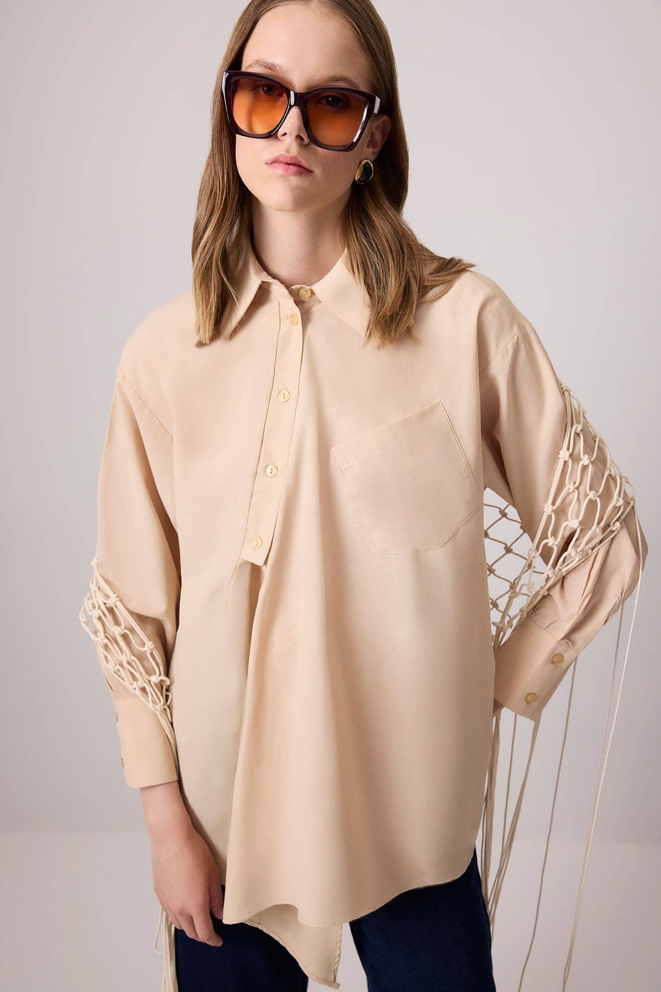Tunica camicia asimmetrica beige