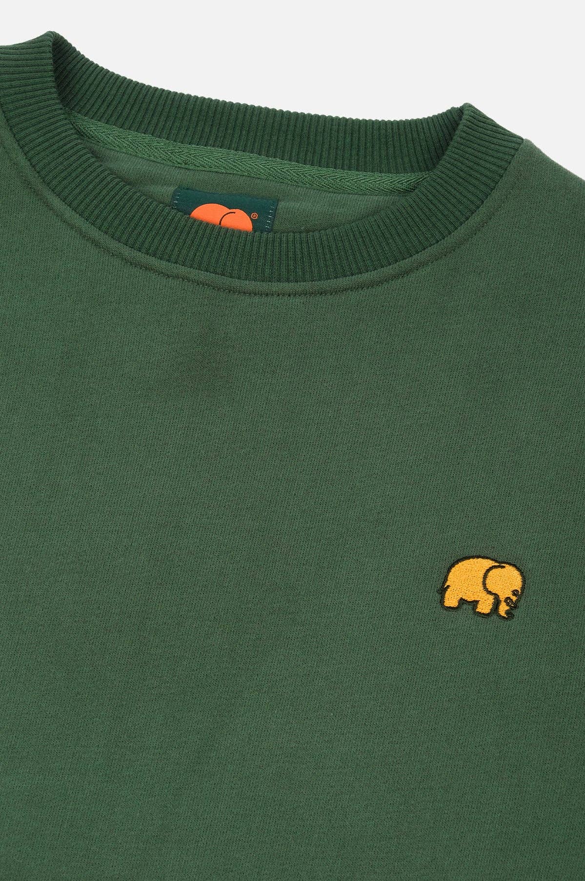 Felpa girocollo in cotone organico con logo elefante verde