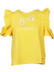 T-shirt con volant “Good Things Are Coming”