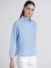Camicia a righe in cotone azzurra
