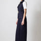 Completo donna in cotone blu navy con gilet con cintura e pantaloni palazzo