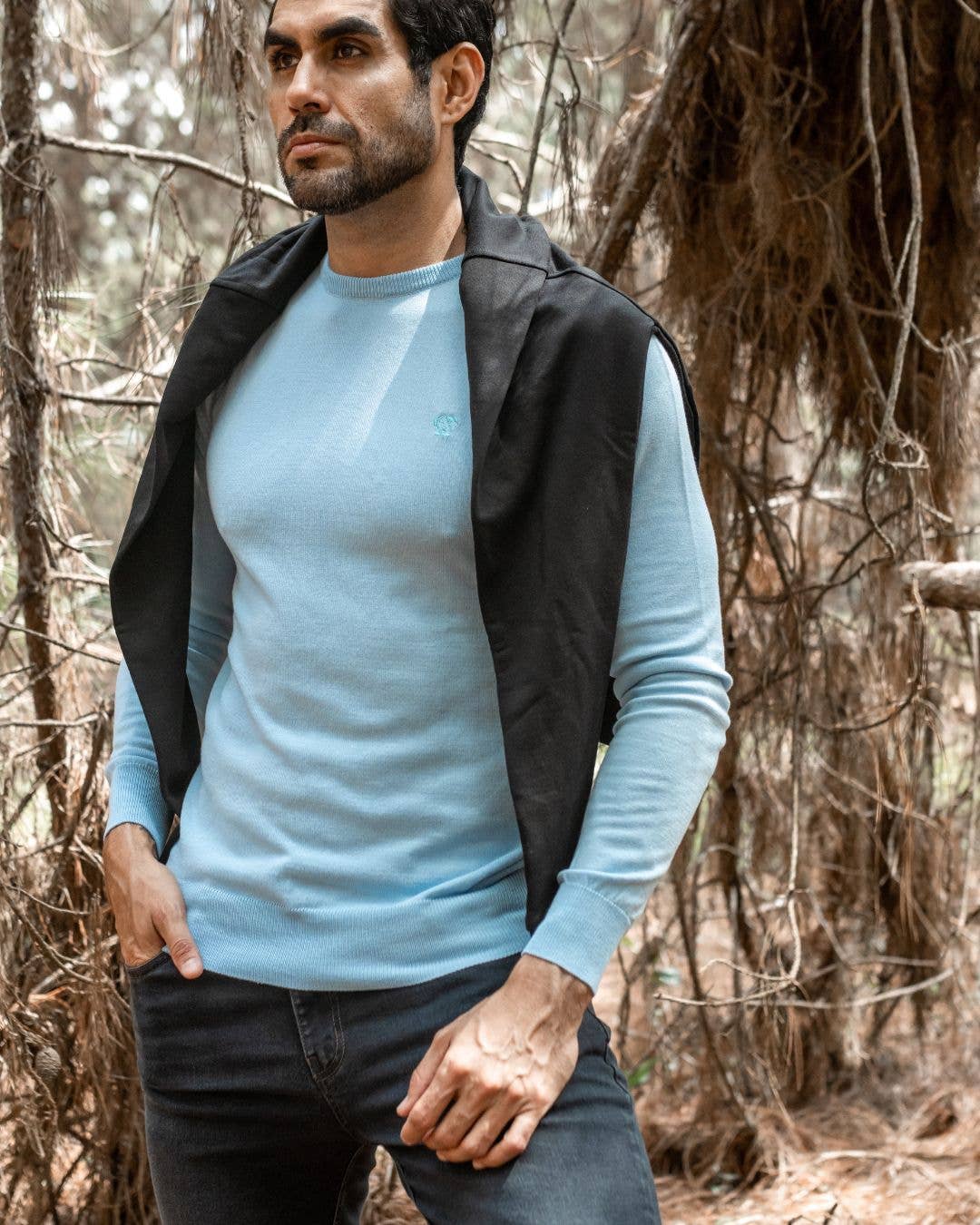 Maglione girocollo in cotone Pima Blue Sky