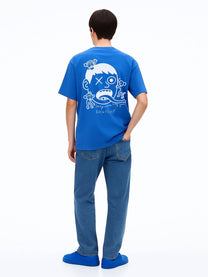 T-shirt blu elettrico con stampa scimmie
