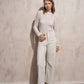 Pantaloni a vita alta in cotone elasticizzato color perla