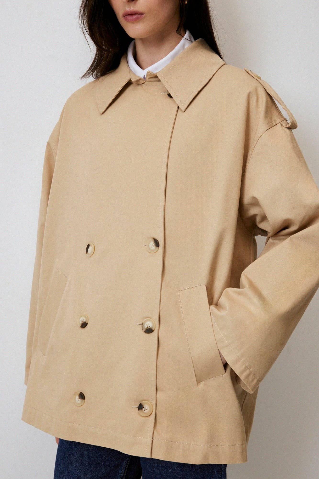 Trench corto in gabardine di cotone