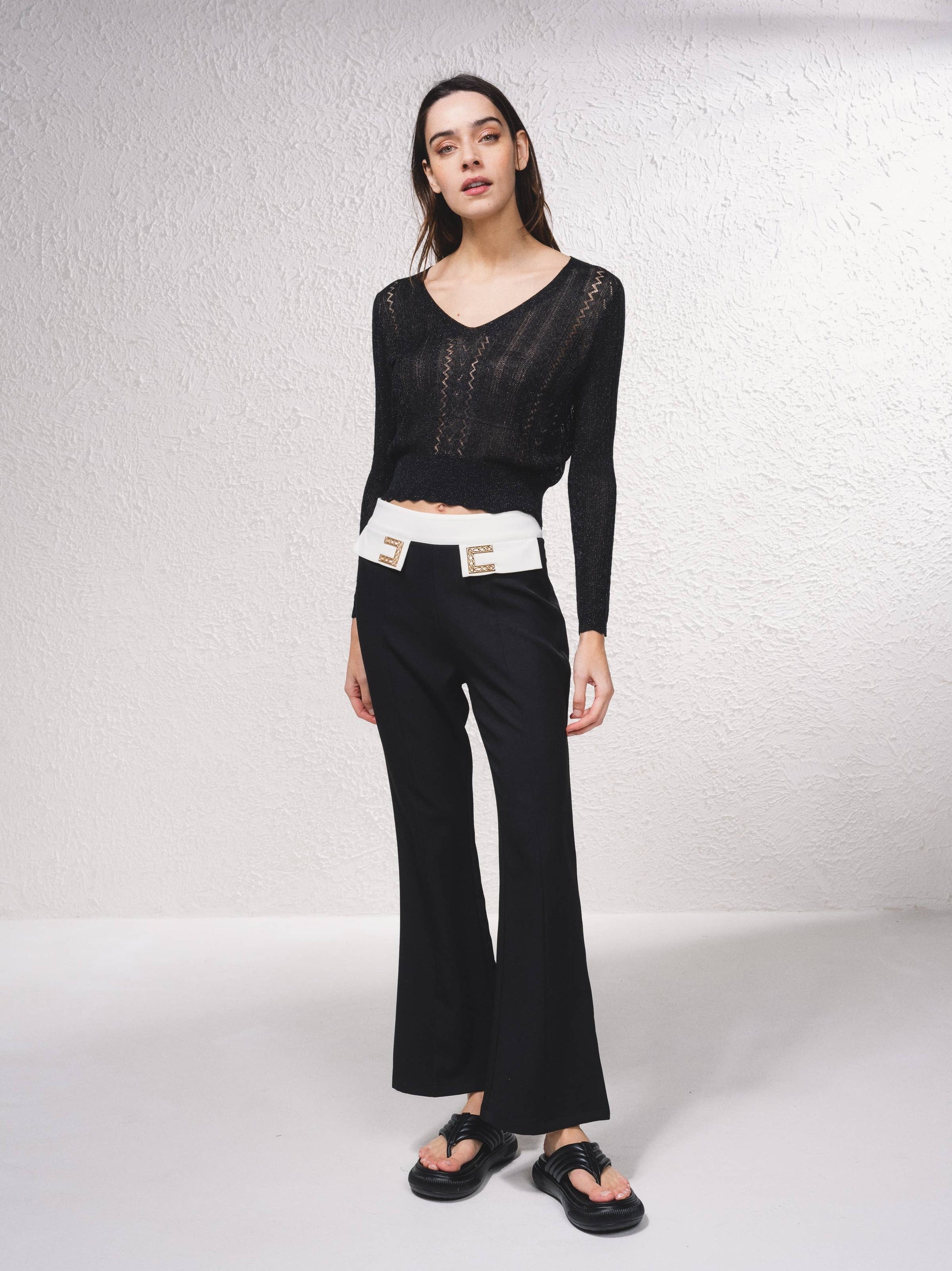Maglione corto all’uncinetto con lurex