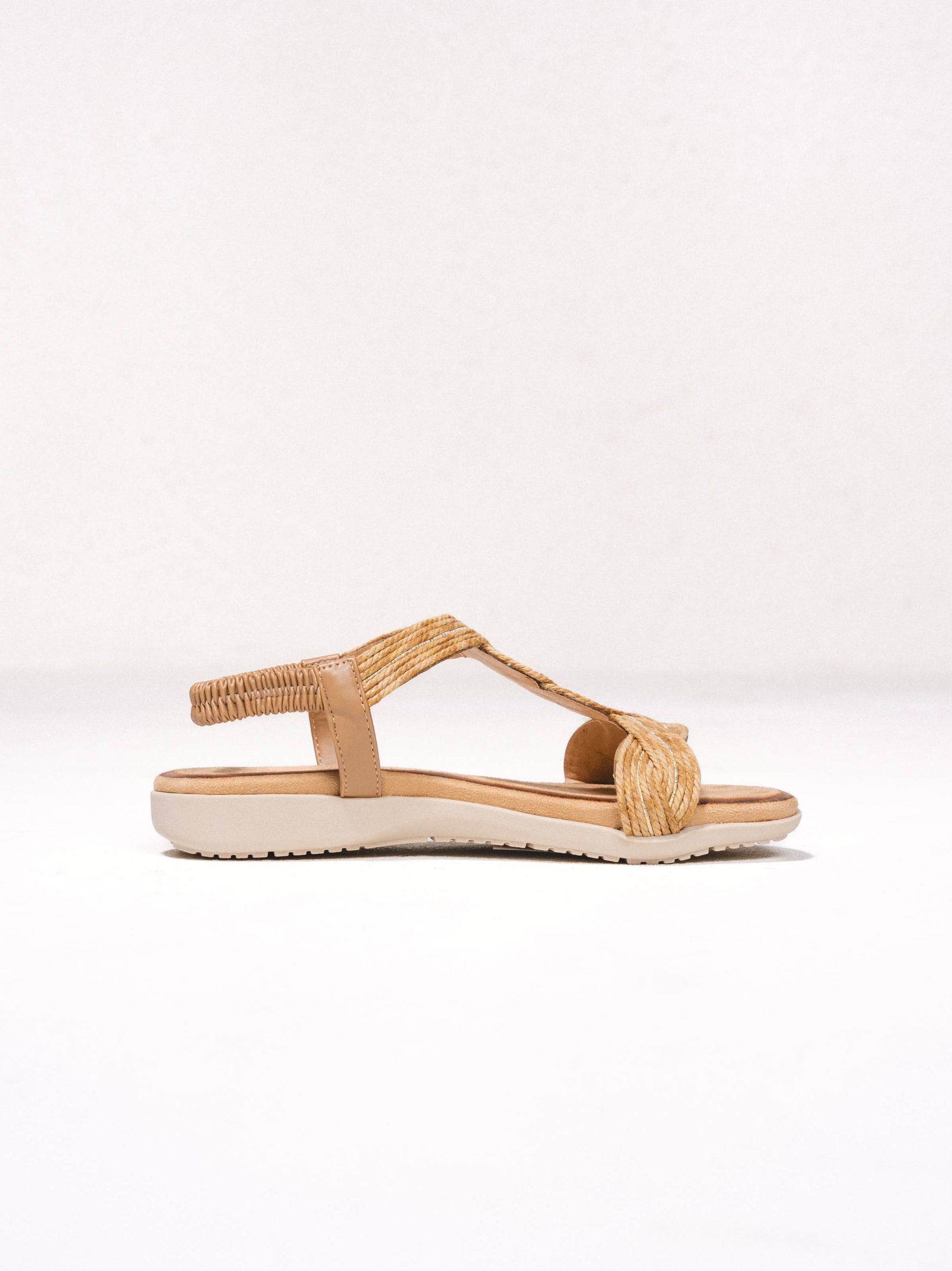 Sandali aperti in corda intrecciata con cinturino elastico
