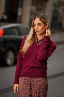 Maglione a Scollo a V in Lana e Cashmere
