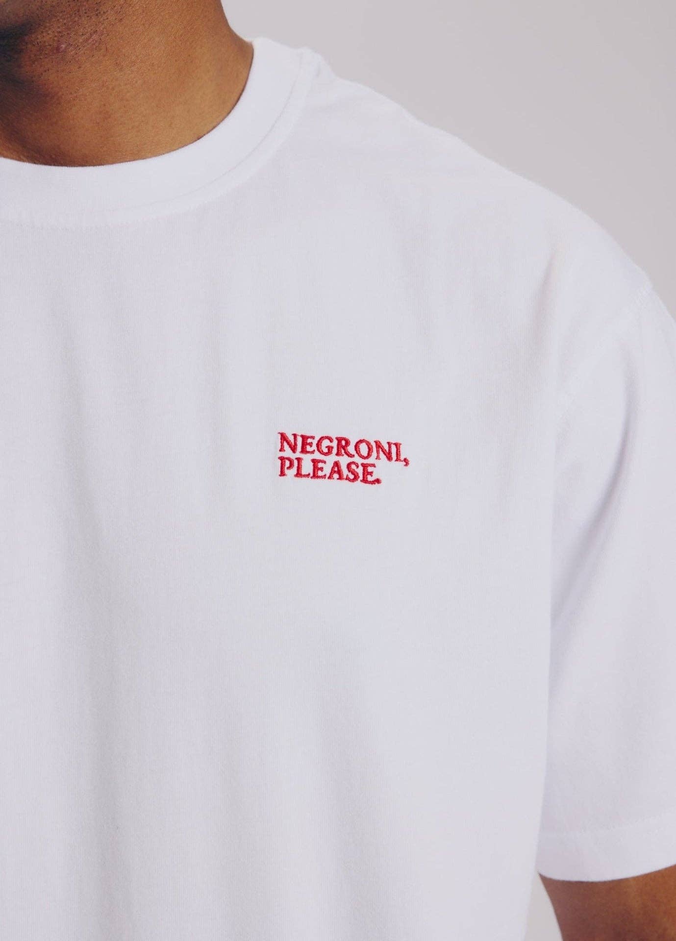 T-shirt bianca con ricamo “Negroni, please”